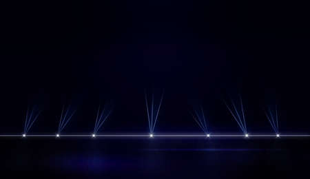 Modern Stage Lights Blinking with Blue surface 3D Rendered Illustration. Shining lights on a stageの写真素材