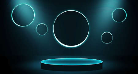 3D Rendered Illustration stage with spot lights on a ground in center. Modern free space abstract backdropの写真素材