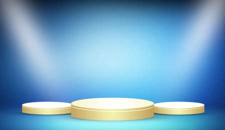 3D Rendered Podium Illustration with spot lights. Modern Podium with Free Space in position wise backdrop designの写真素材