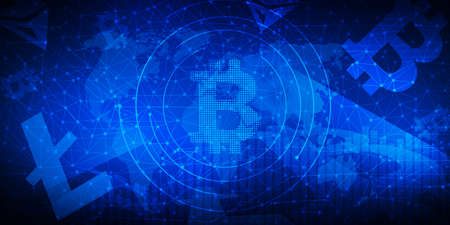 Modern Blue Cryptocurrency backdrop design. Abstract cryptocurrency wallpaper concept