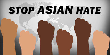 Stop Asian Hate Abstract Backdrop with world map in the back and text