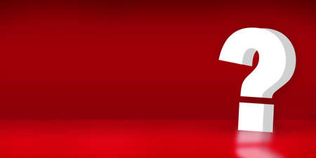Question mark Sign 3D Rendered on a red Wallpaper and background. Modern Question mark backdrop concept.の写真素材