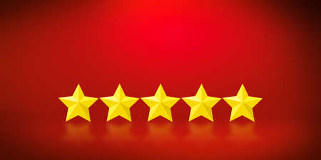 Abstract 3D Rendered five stars rating backdrop in a Room with red background wallpaper.