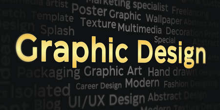 Graphic Design Keyword Appearing in golden color in the keywords collage. Beautiful abstract...