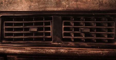 Close-up of a radiator in an old car. High quality photoの写真素材