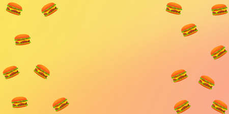 Hamburgers on a yellow background. 3d illustration.の写真素材