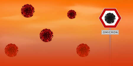 Coronavirus New and Latest Variant Concept background with Virus Signboard in orange sky