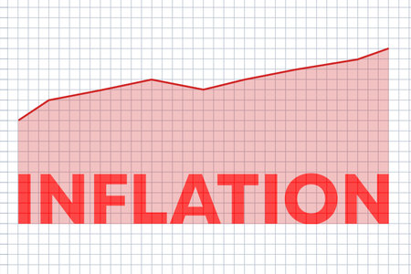 Red Inflation Graph is on Rise with Growing Line in Minimalist Graph. Abstract inflation backgroundの写真素材