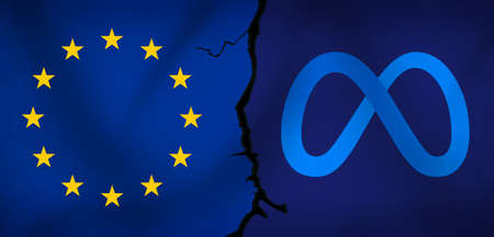 Image of european union and infinity symbol on blue background. global business, finance and digital...