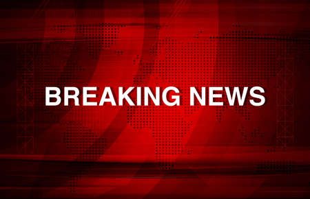 Breaking News Red Media Concept High Quality Backdrop with World Map in dots. Trendy main stream media wallpaperの写真素材