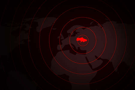 Ukraine Under Attack Concept Abstract Background with Dark World Map. Russia Vs Ukraine Conflictの写真素材