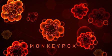 Microscope virus on red background. Vector illustration.