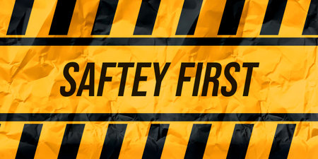 Safety first warning sign. Yellow and black stripes. 3d renderingの写真素材