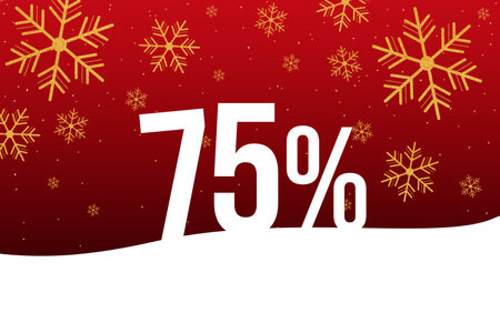 Sale 75 percent off on red background with snowflakes. Vector illustration