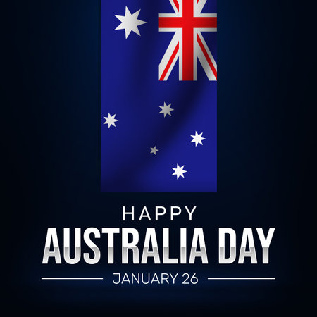 Australia Day greeting card with flag on dark blue background. Vector illustration.の写真素材
