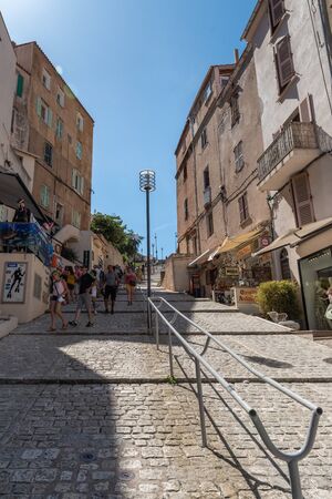Bonifacio, Corsica-September, 2019. Tourist street in the historic centerのeditorial素材