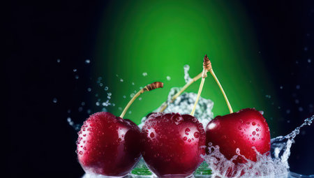 Cherries in water splash on a background. Generative AIの素材