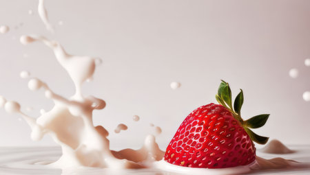 Strawberry falling into a milk and splashing. Generative AIの素材