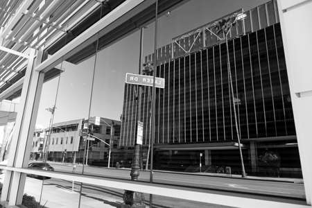 Elements and facades of buildings on the streets of Los Angeles, USA, July 2019.のeditorial素材