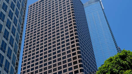 Elements and facades of buildings on the streets of Los Angeles, USA, July 2019.のeditorial素材