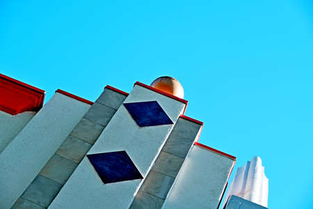 Elements and facades of buildings on the streets of Los Angeles, USA, July 2019.のeditorial素材