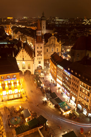 Christmas Munich at night. View from the top. Germany, Bavaria