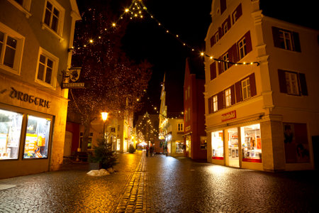 Beautiful view by night of the historic town of Nordlingenのeditorial素材