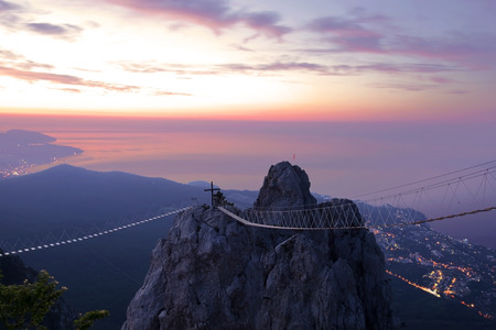Views of the Crimea with the top of the mountain early in the morningの写真素材