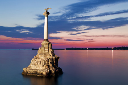 Monument to the scuttled ships at sunset. Sevastopol, Russiaの写真素材