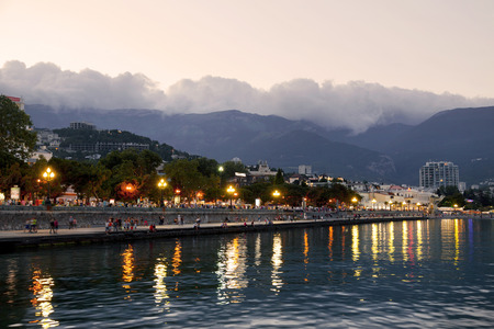 Yalta embankment at sunset, Crimea, Russiaの写真素材