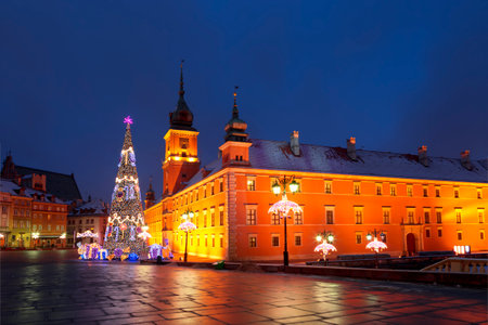 Warsaw, Castle square in the Christmas holidaysのeditorial素材