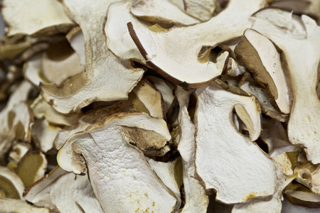 Heap of dried edible mushrooms on the marketの写真素材