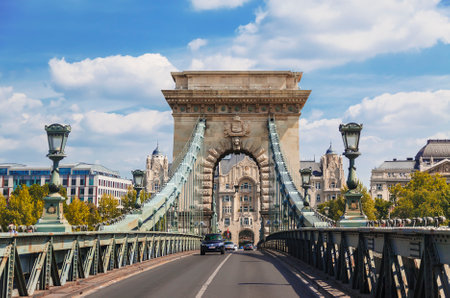 BUDAPEST, HUNGARY - AUGUST 18, 2012: Chain Bridge, Budapest, Hungaryのeditorial素材