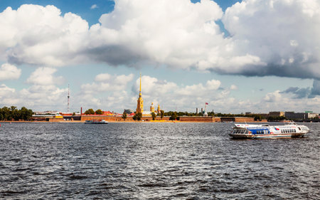 ST. PETERSBURG, RUSSIA - JULY 09, 2015: View of the Peter and Paul fortress from the Neva river in St. Petersburg, Russiaのeditorial素材
