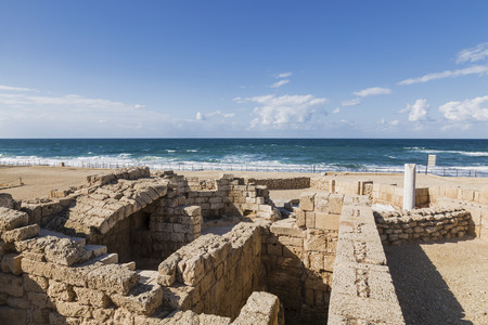 The architecture of the Roman period in the national park Caesarea on the Mediterranean coast of Israelの写真素材