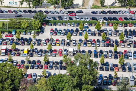 VIENNA,AUSTRIA - AUGUST 15,2012: Car Parking in Vienna, near TV tower, view from aboveのeditorial素材