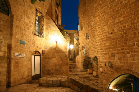 The ancient city of Jaffa at night, Tel Aviv, Israelのeditorial素材