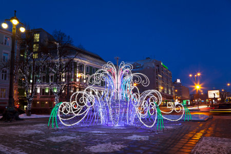 Gogolevsky boulevard street illuminated for Christmas and New Year holidays.のeditorial素材