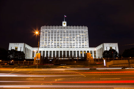 The house of the government of the Russian Federation by night, Moscow, Russiaのeditorial素材
