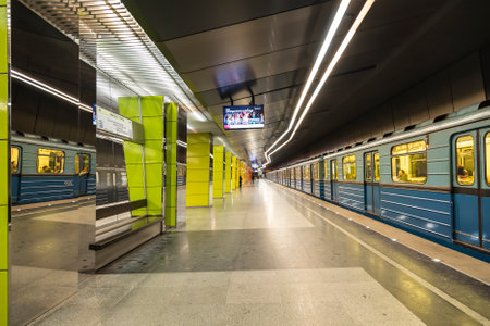 Interior of Moscow metro station Zhulebino, Moscow, Russia