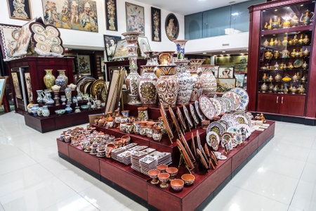 The interior of the store with the objects of Arab art, Madaba, the Jordanのeditorial素材