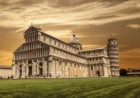View of Leaning tower and Cathedral of the Annunciation of the virgin, Pisa, Italyの写真素材