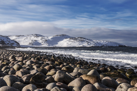 The coast of the Barents sea, the Arctic, Murmansk region, Russiaの写真素材