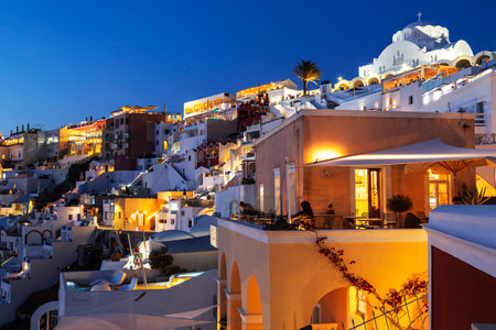 Night in Fira is the capital of Santorini, Greeceのeditorial素材