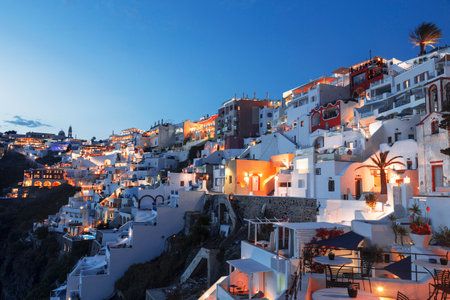 Night in Fira of the capital of Santorini, Greeceのeditorial素材