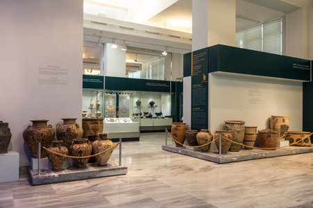 The hall of the Archaeological Museum of Heraklion with exhibits of the period of the Minoan civilization, Crete, Greeceのeditorial素材
