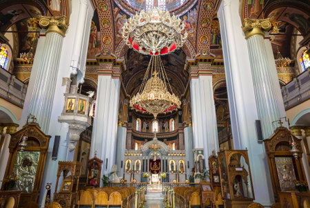Interior of the church of St. Catherine of Sinai - Orthodox church in Heraklion, Crete, Greeceのeditorial素材