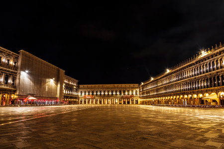 The Piazza San Marco in Venice at night, Italyのeditorial素材