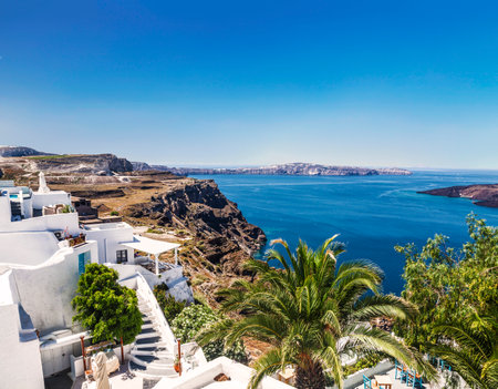 The view on Fira town and the caldera, Santorini, Greeceのeditorial素材
