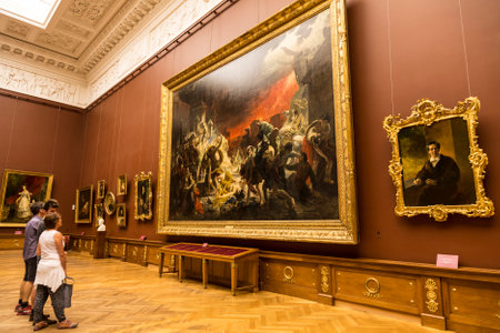 The State Russian Museum. Tourists in the hall of the famous Russian artist Karl Briullov. Saint Petersburg, Russiaのeditorial素材